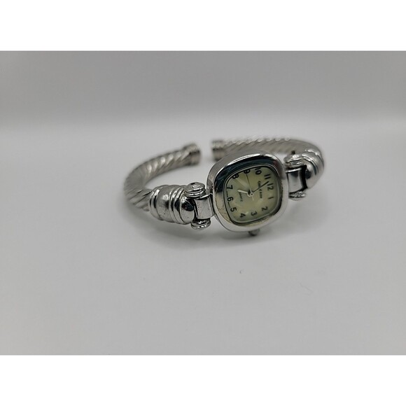Vintage Cote d Azur Wristwatch Silver Tone Cuff Bracelet Cream Dial Square - Picture 9 of 12